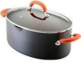 IMAGE OF Rachael Ray Hard Anodized Nonstick 8-Quart Oval Pasta Pot with Glass Lid, Orange