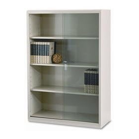 TENNSCO Executive Steel Bookcase w  Glass Doors, 4 Shelves, 36 x 15 x 52, Putty