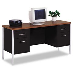 New-Alera SD256020BW - Double Pedestal Steel Credenza, 60w x 20d x 29-1/2h, Walnut/Black - ALESD256020BW