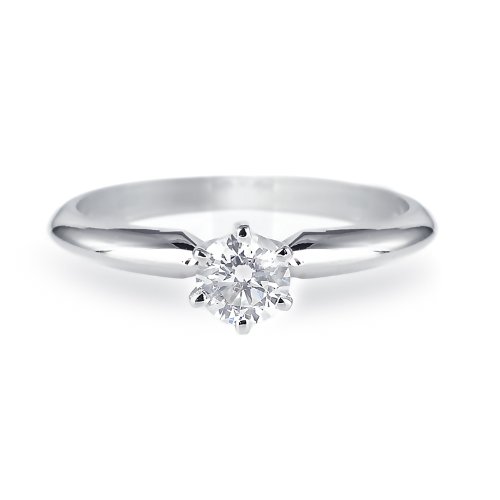 10k White Gold Solitaire Engagement Wedding Bridal Band Round White Diamond Ring (.30 ctw - G Color - SI2-I1 Clarity)