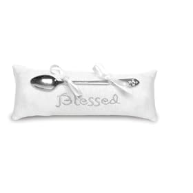 Baby Blessed Silver Spoon and Pillow Gift Set - Makes Nice Gift For New Baby or For Christening!