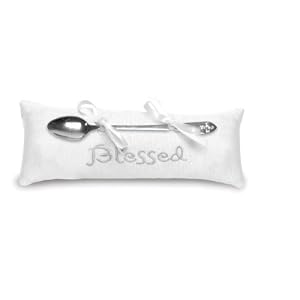 Baby Blessed Silver Spoon and Pillow Gift Set - Makes Nice Gift For New Baby or For Christening!