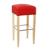 Tabouret de bar bois de h&ecirc;tre massif rouge - BAR-02-BR