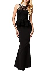 Sleeveless Polyester Knee Length Peplum Lace Mermaid Evening Dress/Maxi Dress 