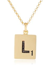 Scrabble 925 Yellow Gold Plated 0.03ct Diamond Initial L Pendant Necklace, 18"