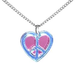 Handcrafted Baby Blue Pink Lucite Peace Sign Heart Necklace