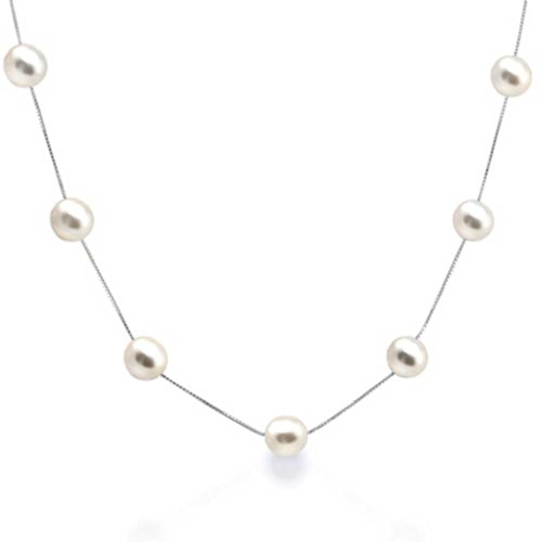 Bling Jewelry Bridal 925 Silver Freshwater Cultured Pearl White Tin Cup Necklace