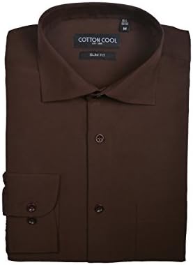 Cotton Cool Men's Slim Fit Solid Non-Iron Long Sleeve Dress Shirt - Chocolate Brown, 3XL