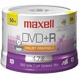 Maxell DvdR 16x Write-Once Printable White Matte 50-Pack Spindle