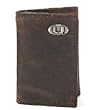 Brown Crazy Horse Leather Tri-fold Wallet with Silver Emblem - Collegiate Series
