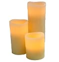 Mr. Light Set of Three Round Pillar Candles with Amber LED Bulbs