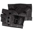 Harley Davidson Men's Fingerless Gloves. Durable pigskin construction. Padded palms for anti-vibration. Adjustable strap with rubberized Bar & Shield logo. 98150-94VM