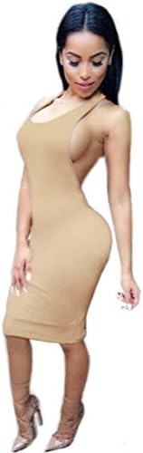 Leymor Women's Sleeveless Knee-length Bandage Tight-fitting Dress XXXL Nude