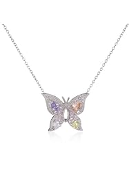 Sterling Silver Multi-Colored Simulated Diamond Butterfly Pendant Necklace, 18"