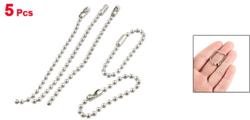 5 Pcs 3 Length Silver Tone Stainless Steel Beaded Ball Chain Keychain