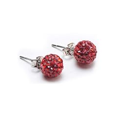 Cheap Christmas Gifts Bling Jewelry Sterling Silver Red Crystal Shamballa Stud Earrings