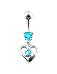 Jewelry: Aquamarine Gem Dangling Heart 925 Sterling Silver Belly-Navel Ring Body jewelry - PiercingPoint