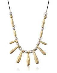 Lucky Brand "Pyramid & Hearts" Two-Tone Leather Beaded Collar Choker Necklace, 37"
