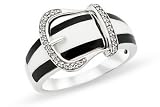 1/10 Carat Diamond Black & White Enamel Sterling Silver Ring
