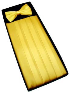 Gold Satin Silk Cummerbund & Bow Tie by KJ Beckett