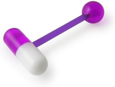 Flexible Straight Barbell with Purple-White UV Capsule and 5MM Ball Tongue Piercing Rings