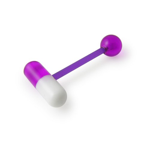 Flexible Straight Barbell with Purple-White UV Capsule and 5MM Ball Tongue Piercing Rings
