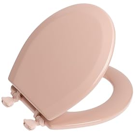 Mayfair 44EC 023 Designer Series Wood Toilet Seat with Easy-Clean Hinges, Round, Pink