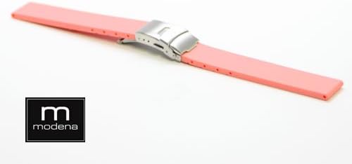 14mm Pink MODENA Flat Italian Rubber Watch Band w/ Deployant / Deployment Buckle / Clasp