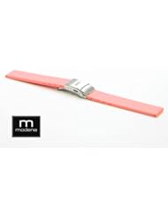 16mm Pink MODENA Flat Italian Rubber Watch Band w/ Deployant / Deployment Buckle / Clasp