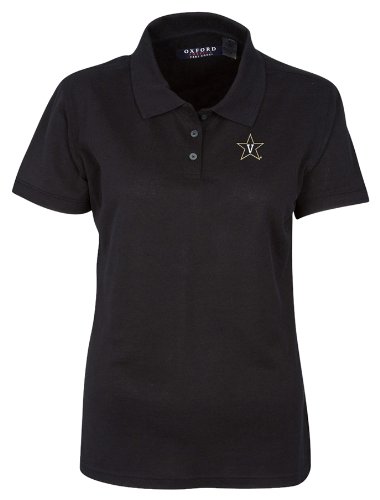 NCAA Vanderbilt Commodores Women's 3 Button Polo Shirt with Banded Sleeves, Black, Small On Sale
