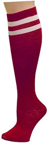 Julietta Womens Knee High Socks, Stripe Referee Style, Size 9-11 (Crimson)