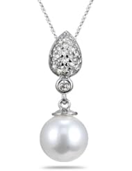 0.50 Cts Diamond & 10 mm Akoya Pearl Pendant in 14K White Gold