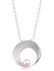 VINANI brand Germany 925 Sterling Silver Women Pendant Freshwater Cultured Pearl in Shell brushed with Cable Link Chain Necklace AGP-T
