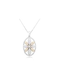 1.22cttw Oval shape petals with pave round diamonds set in a two tone 18K gold.