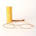 Pocket Size / Foldable Metal Frame Reading Glass with Metal Case (3H x 1w) - Gold +2.00
