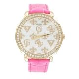 GUESS #U95103L1 Women's Swarovski Crystal Accented Pink Leather Strap Watch