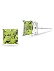 3.40 Cts of 7 mm AA Princess Peridot Stud Earrings (Screw Backs) in 14K White Gold-Screw Backs