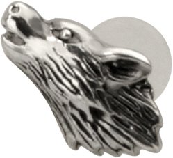 Howling Wolf - 925 Sterling Silver & Bioplast Tragus Piercing Earring or Labret Lip Ring