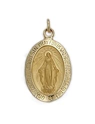 14K Gold Oval Miraculous Medal, Virgin Mary, Immaculate Conception Pendant in a Polished Border Finish 14K Gold Jewelry 14K Gold Miraculous Patron Saint Medal Pendant Catholic Gift Boxed