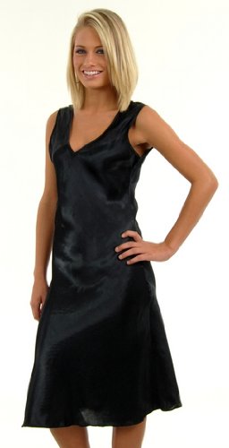 Leluxe Bias Cut V Neck Black Satin Viscose 20s 30s Slip Medium