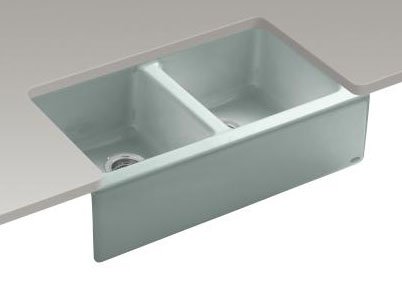 Kohler K-6534-4U-FE Hawthorne Apron-Front, Undercounter Kitchen Sink with Four-Hole Oversized Centers, Frost