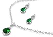 Sterling Silver Pendant/Earring Set - Pear-Shaped Emerald, Clear CZ - Pendant:20mm, Earrings:20mm