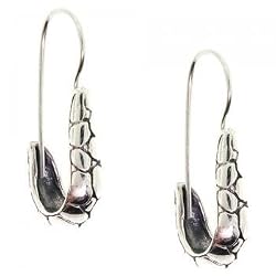 Ladies Elongated Hoop Earrings w/ Shepherds Hoop in Solid Sterling Silver 925