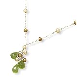 16 Inch 14k White Gold Peridot & Cultured Freshwater Pearl Drop Necklace