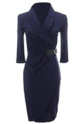 V-neck Pleated Wrap Cotton Knee Length Bodycon Dress/Party Dress 