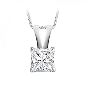 0.40 Carat D/VS1 Princess Certified Diamond Solitaire Pendant in 18k White Gold