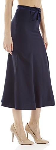 8470 Women Career Business Fitted Long Flare Skirt Navy M