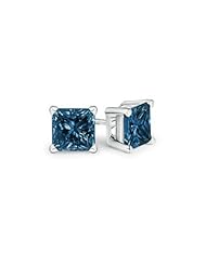 1 ct Enhanced Solitaire Blue Diamond Stud Earrings in White Gold Quality Best