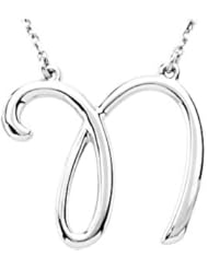 Silver Fashion Script Letter Initial Necklace Pendant " N " Sterling Silver 84635