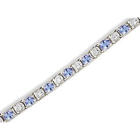 14K White Gold Genuine Oval Tanzanite and Diamond Bracelet by Jewels For Me